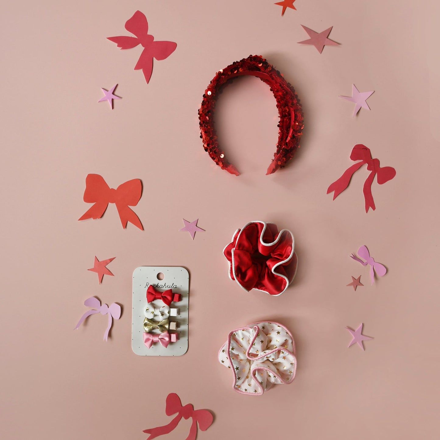 Bandeau en velours à paillettes rouges