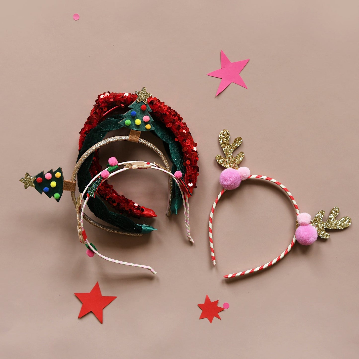 Bandeau à pompons rayés en forme de renne